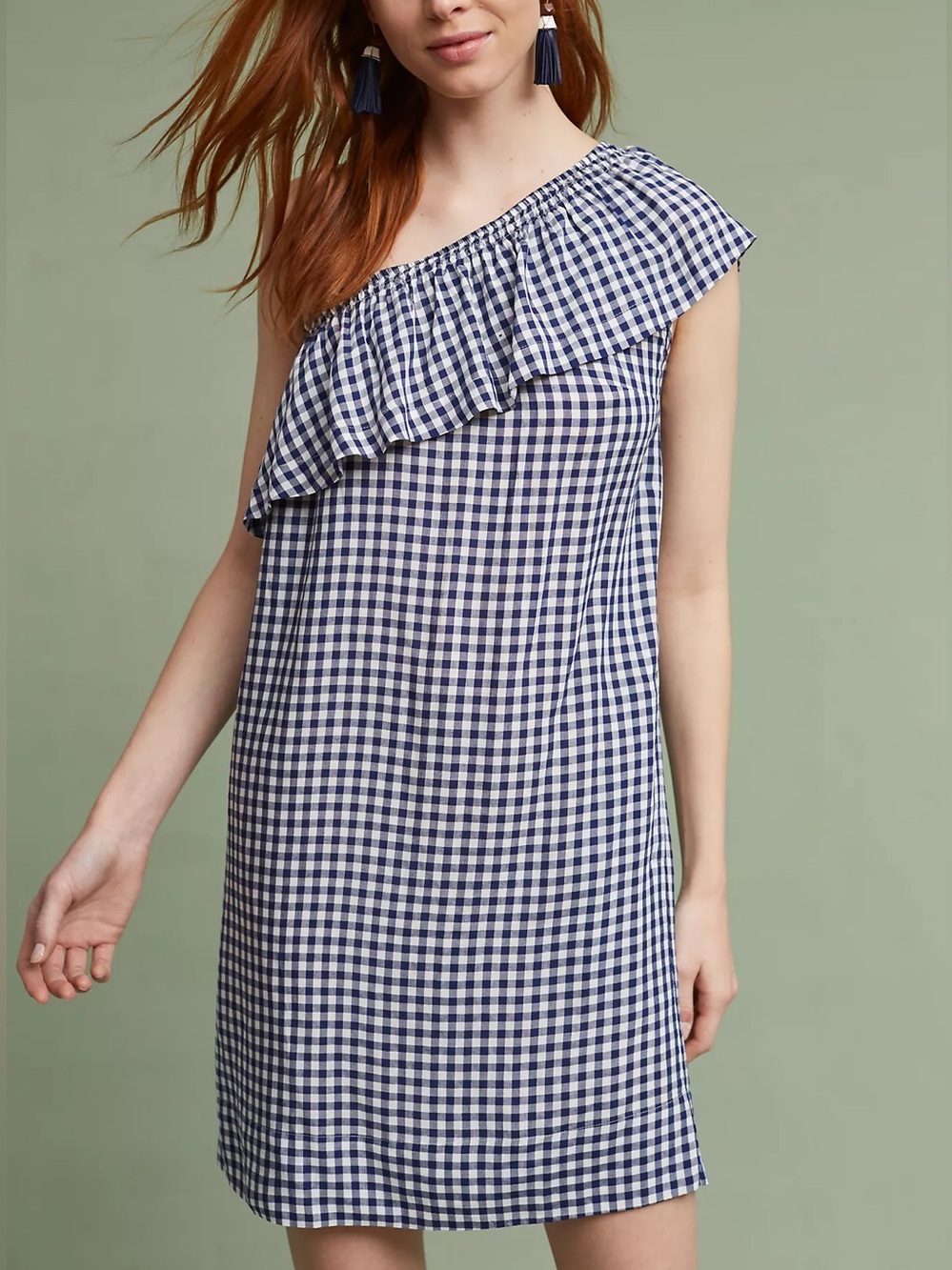 Velvet by Graham Spencer Emmeline One-Shoulder Gingham Tunic Dress Medium